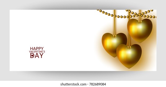 Horizontal gift gold design with hearts. For Valentine's Day, Wedding, Birthday. For a banner, postcards. flyer, label, certificate, company card. Vector.