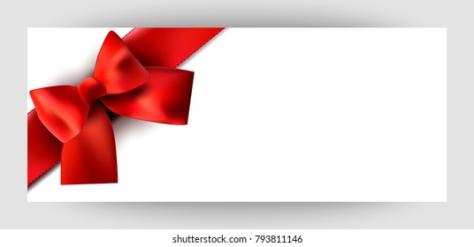 Horizontal gift ribbon design background with a red bow. Invitation For Valentine's Day, Wedding, Birthday. For a banner, postcards. flyer, label, certificate, company card. Vector.
