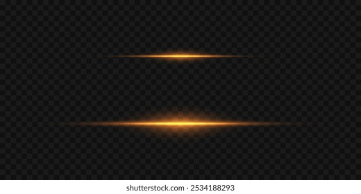 Horizontal glare of a laser beam. On a transparent background.