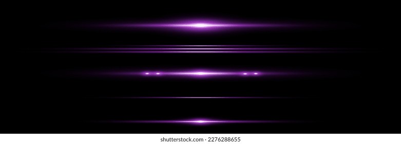 Horizontal glare. Laser beams, horizontal beams of light. Beautiful light flashes. Glowing stripes on a dark background. Glowing abstract sparkling background.