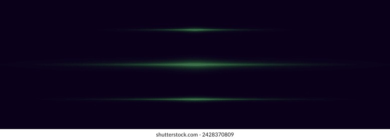 Horizontal glare. Laser beams, horizontal light beams. Beautiful light flashes. Glowing stripes on a transparent background.