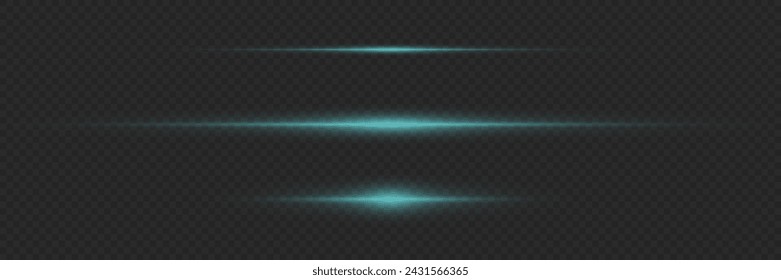 Horizontal glare. Laser beams, horizontal light beams. Beautiful light flashes. Glowing stripes on a transparent background.	

