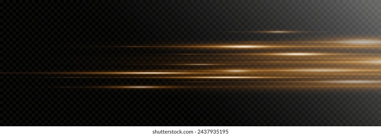 Horizontal glare. Laser beams, horizontal light beams. Beautiful light flashes. Glowing stripes on a transparent background.	
