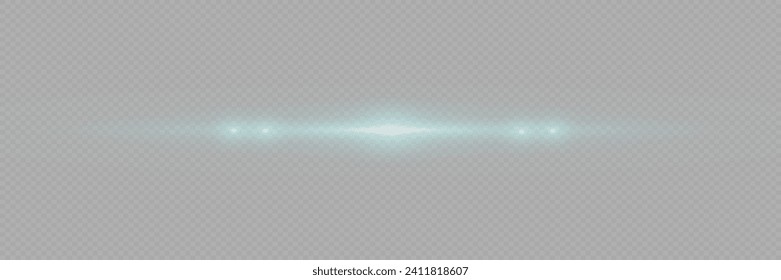 Horizontal glare of light. Laser beams, light neon lines. Beautiful light reflections. Glowing stripes on a transparent background.