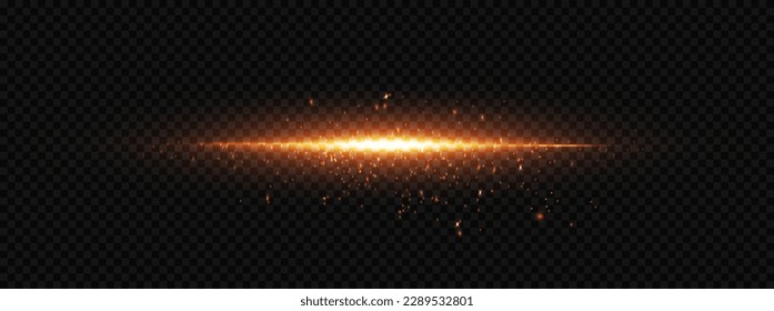 Horizontal glare. Red laser beams, horizontal light beams. Beautiful light reflections. sparks of glittering dust and radiance.