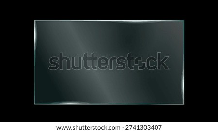 Horizontal glass frame with glowing highlights along edges. Dark translucent surface with soft light reflections. Modern minimalist interface element for design.