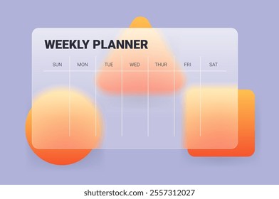 Horizontal glass morphism weekly planner. Modern vector template design