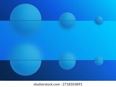 Panel de vidrio Horizontal con esferas azules simétricas sobre fondo degradado. Eps 10