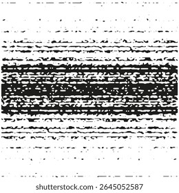 Horizontal glitch texture. Line distortion vector. Black static effect. Grunge stripe pattern.