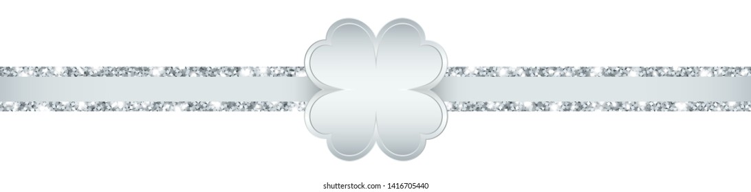 Horizontal Glitter Ribbon Silver Clover Leaf Shine