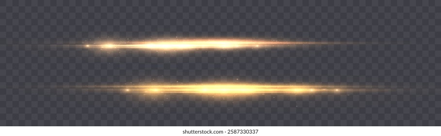 Horizontal glowing light effect. Bright horizontal flash. Glow effect. Laser flashed with shimmering shine.