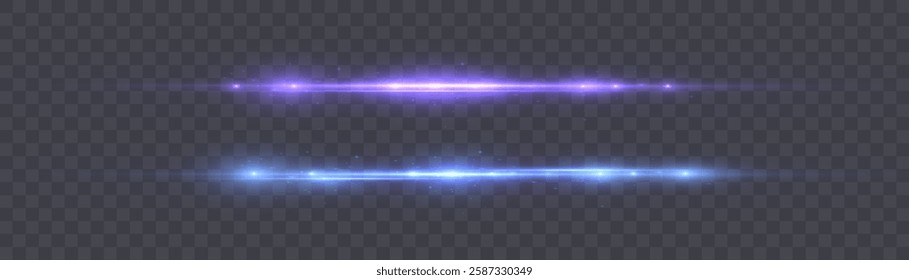 Horizontal glowing light effect. Bright horizontal flash. Glow effect. Laser flashed with shimmering shine.