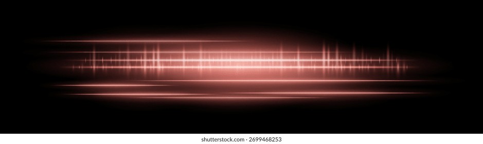 Horizontal glowing light streaks with motion blur and bright reflections. Perfect for overlays, visual effects, modern design, and digital highlights.