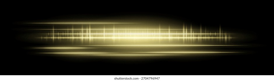Horizontal glowing light streaks with motion blur and bright reflections. Perfect for overlays, visual effects, modern design, and digital highlights.