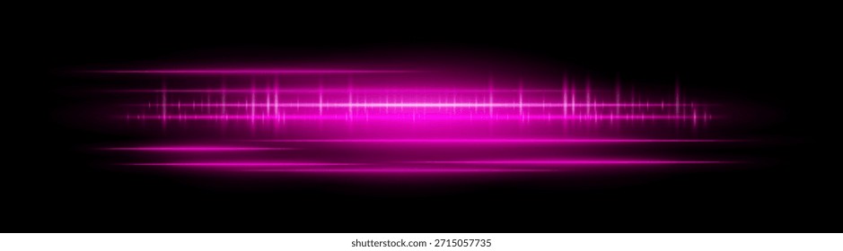 Horizontal glowing purple light streaks with motion blur and bright reflections. Perfect for overlays, visual effects, modern design, and digital highlights.
