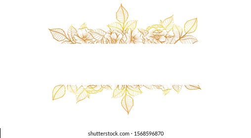 Horizontal gold flowers vector design banner. Natural summer card or frame. All elements are isolated and editable. Elegant postcard with text space