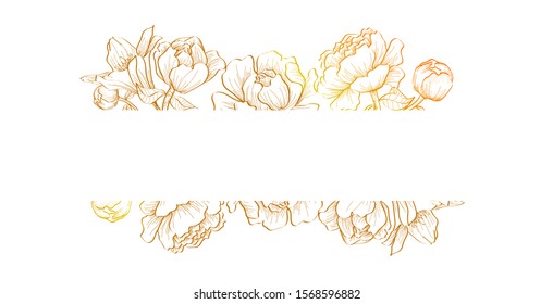Horizontal gold flowers vector design banner. Natural summer card or frame. All elements are isolated and editable. Elegant postcard with text space
