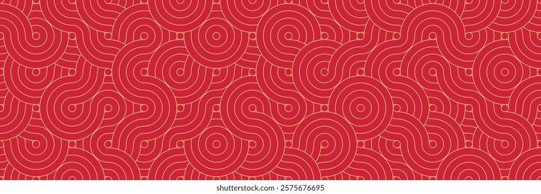 horizontal gold line oriental design on red for pattern and background.