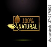 Horizontal gold rectangle badge with leaf stem crossing frame
