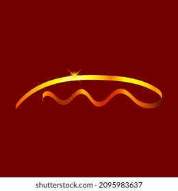 Horizontal gold ribbon with a shining star. Design element for greeting cards for Valentines Day. For the design of banners, cards and sites, for frames. Vector.