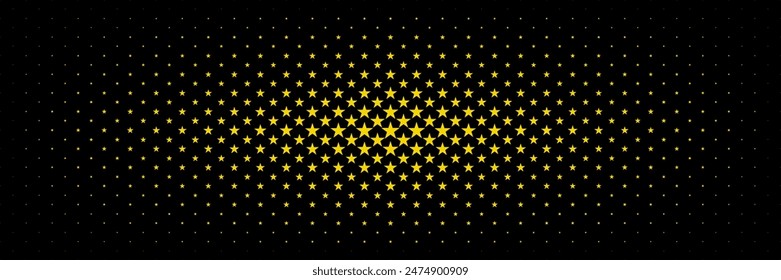 horizontal gold star spreading from center on black design for pattern and background.