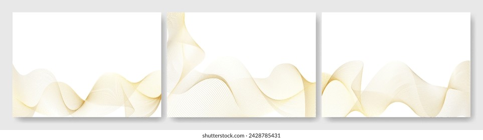 Horizontal gold wavy lines minimal background. Corporate calendar, gala invitation, premium certificate design. Medicine graduation award leaflet, royal golden color waves