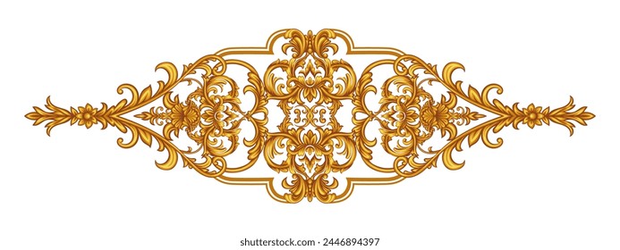Horizontal arabesco dorado con Elementos florales