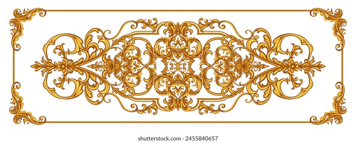 Horizontal golden arabesque with floral elements