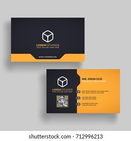 Horizontal golden and black business card with front and back presentation.