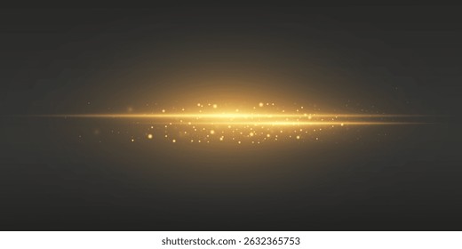 Horizontales reflejos dorados sobre un fondo oscuro, el efecto de un destello de lente brillante.