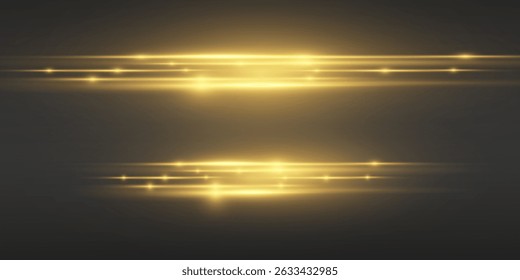 Horizontal golden highlights on a dark background, the effect of a glowing lens flare.