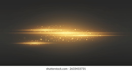 Horizontal golden highlights on a dark background, the effect of a glowing lens flare.