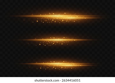 Horizontal golden highlights on a dark background, the effect of a glowing lens flare.