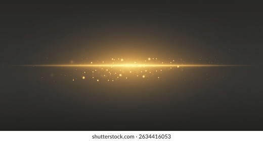 Horizontal golden highlights on a dark background, the effect of a glowing lens flare.