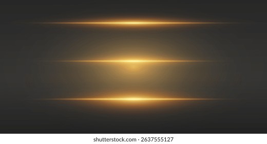 Horizontal golden highlights on a dark background, the effect of a glowing lens flare.
