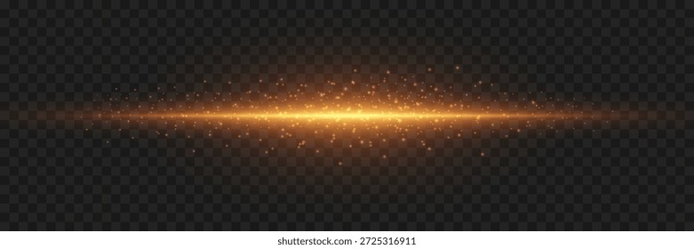 Horizontal efecto de luz de línea láser dorado. Destello de luz y haz.