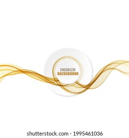 Horizontal golden wave movement on white background, design element