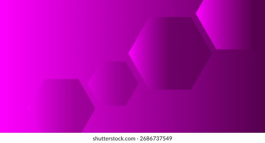 
Um fundo de gradiente horizontal passa de magenta brilhante para roxo escuro, acentuado com uma série de hexágonos 3D abstratos.