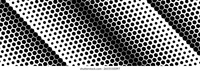 Horizontal gradient of black and white hexagon halftone texture vector illustration black and white dot background eps 10