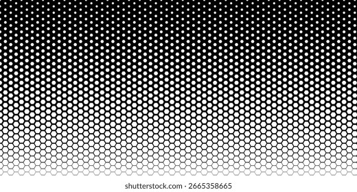 Gradiente horizontal do vetor de textura de meio-tom hexágono preto e branco ilustração de ponto preto e branco plano de fundo