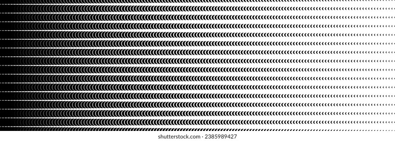 horizontaler Farbverlauf von schwarz-weißem Mond-Halbton-Textur, Vektorgrafik schwarz-weißer Punkthintergrund.