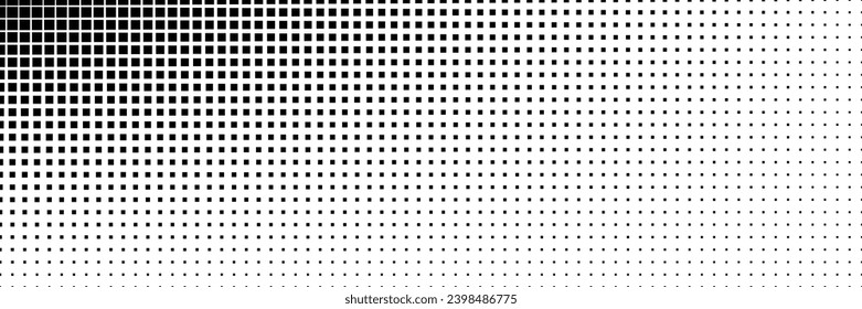 Horizontal gradient of black and white squares halftone texture vector illustration black and white dot background.