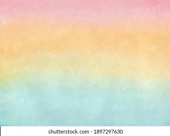 Gradiente horizontal del fondo de polígono azul a naranja y rosa. Cielo de coral brillante y el concepto de textura poligonal de agua turquesa