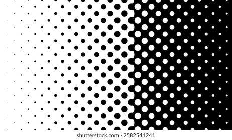 Horizontal Gradient Halftone Dots Background. Pop Art Texture. Vector Illustration. Design for Presentation Banner, Flyer, Business Cards, Stickers.
