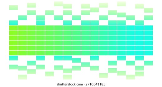Horizontal banda de píxeles de degradado en transición de verde brillante a cian sobre un fondo blanco