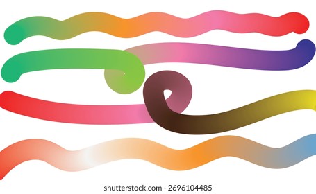 Horizontales ondas de gradiente y remolinos en varios Colores sobre fondo blanco Palabras claves: abstracto, arte, fondo, azul, brillante, celebración