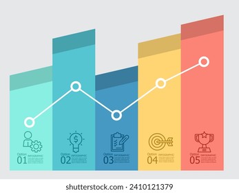 horizontal graph steps timeline infographic element report background with business line icon 5 steps for any business-related presentation or publication vector illustration