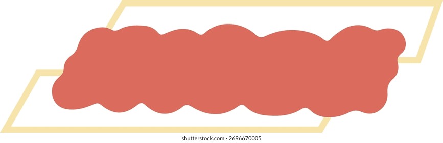 Horizontal graphic design with a rounded edge and prominent red wavy shape