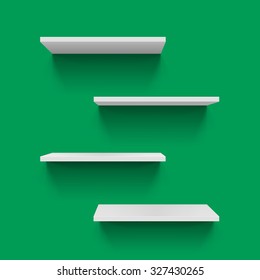 Horizontal gray bookshelves on green background for design