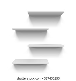 Horizontal gray bookshelves on white background for design